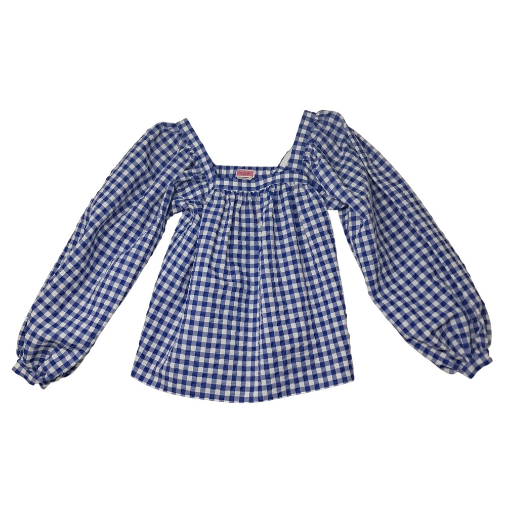 Kate Spade Top Womens XS Blue Gingham Square Neck Puff Sleeve Cottagecore Preppy